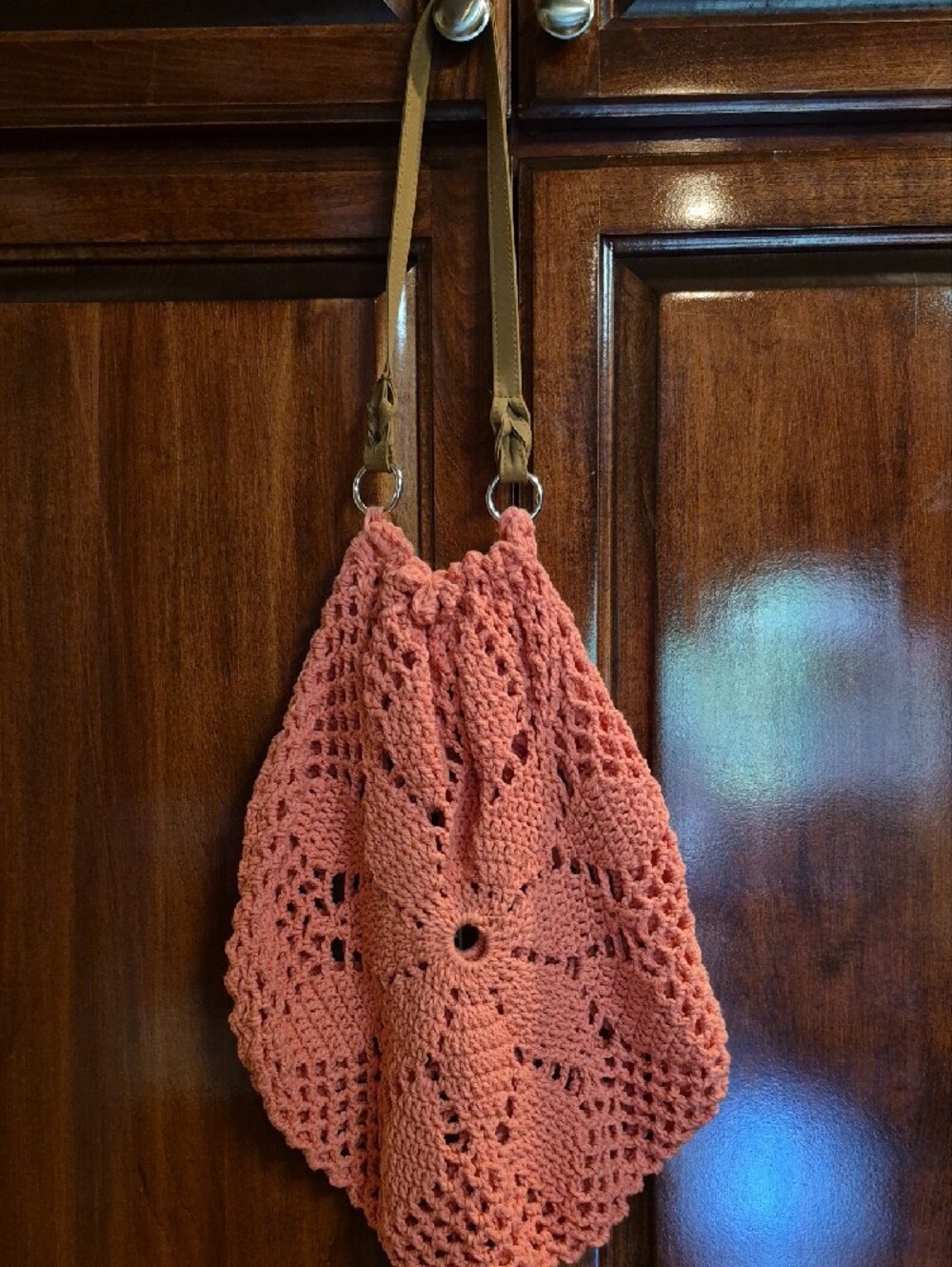 Handcrafted Coral Crochet Shoulder Bag - Picture 3 of 5